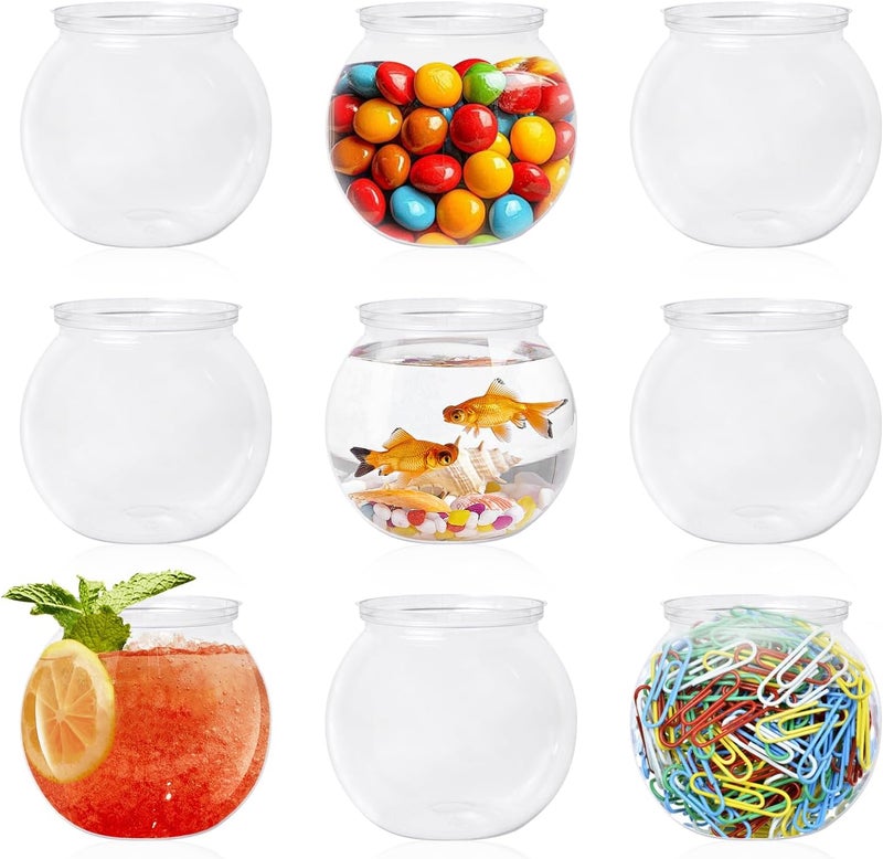 JIABEIUS 9 Pcs Plastic Fish Bowl, 26 Oz Clear Small Fish Tank, Unbreakable Mini Betta Bowls for Candy, Carnival Games, Halloween, Table Centerpieces, Party Decorations - Image 1